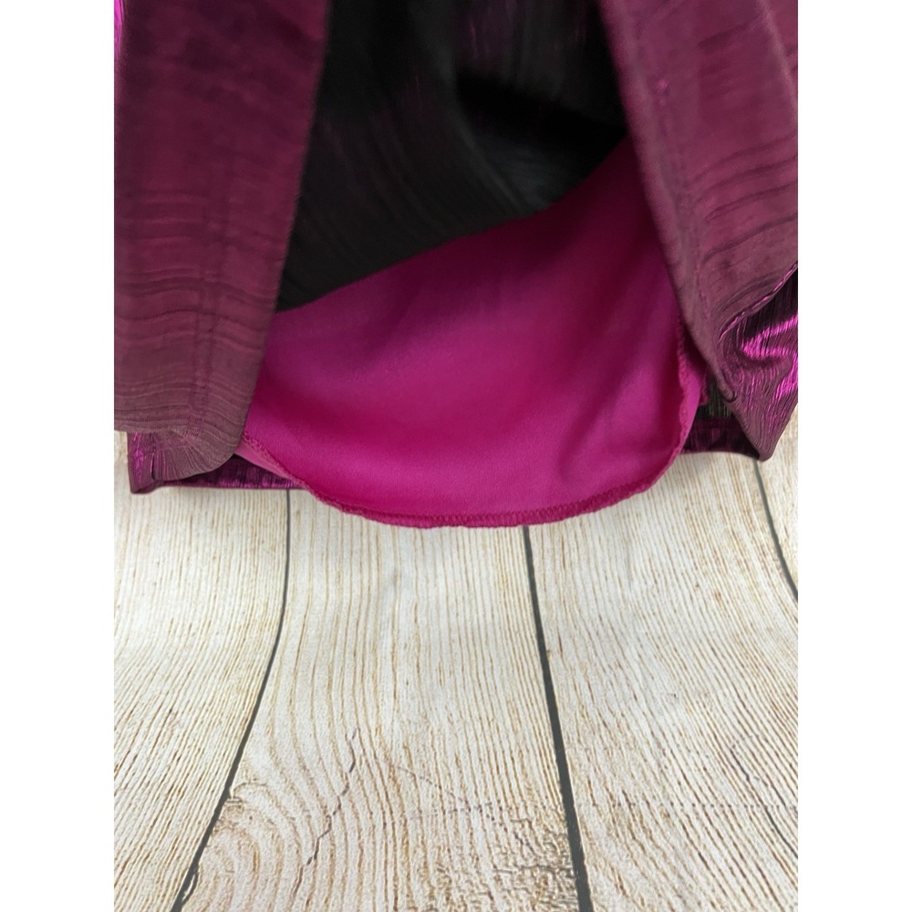 Y2K Mini Slip Dress XL Magenta Satin Cowl Neck Mini Glam Party Metallic Rave - Picture 5 of 7